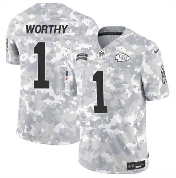 Men's Kansas City Chiefs #1 Xavier Worthy Arctic Camo 2024 F.U.S.E. Salute to Service Limited Football Stitched Jersey