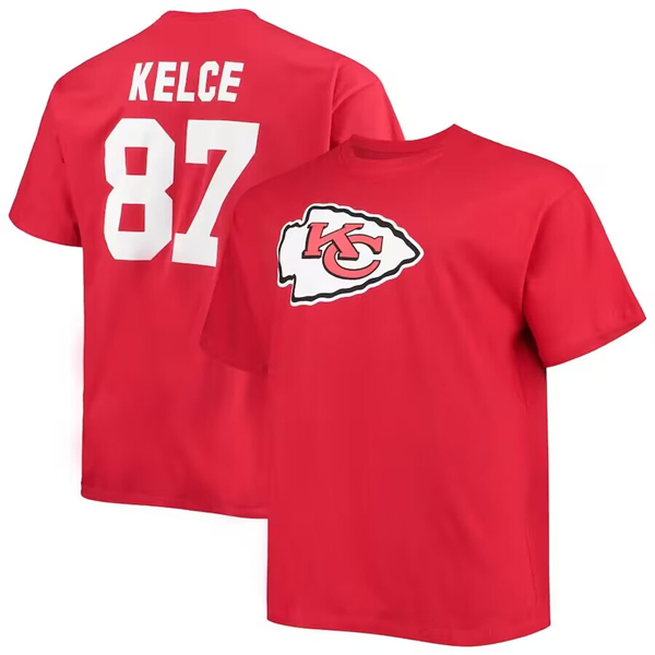 Men's Kansas City Chiefs #87 Travis Kelce Red Big & Tall T-Shirt - Click Image to Close