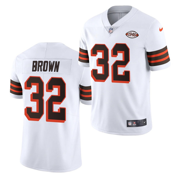 Men's Cleveland Browns #32 Jim Brown White 1946 Collection Vapor Stitched Football Jersey - Click Image to Close