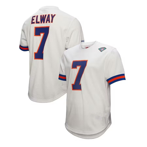 Men's Denver Broncos #7 John Elway Mitchel & Ness White Stitched Jersey