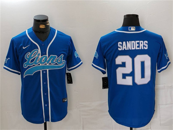 Men's Detroit Lions #20 Barry Sanders Blue Cool Base Stitched Baseball Jersey