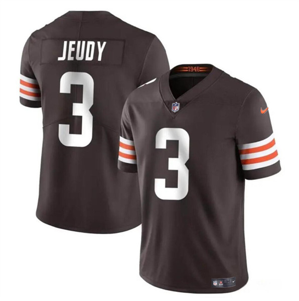 Men's Cleveland Browns #3 Jerry Jeudy Brown Vapor Limited Football Stitched Jersey