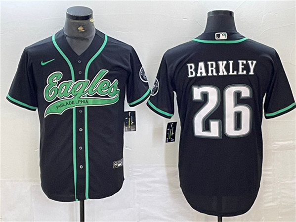 Men's Philadelphia Eagles #26 Saquon Barkley Black Cool Base Baseball Stitched Jersey