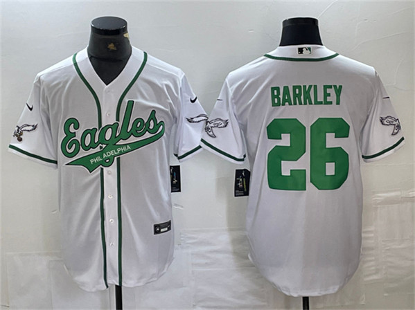 Men's Philadelphia Eagles #26 Saquon Barkley White Cool Base Baseball Stitched Jersey