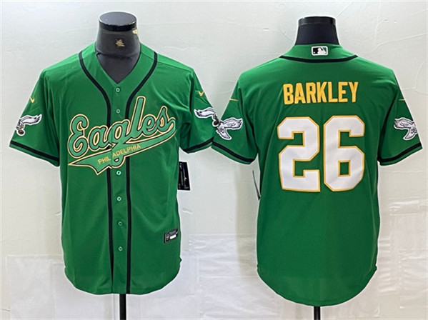 Men's Philadelphia Eagles #26 Saquon Barkley Green/Gold Cool Base Baseball Stitched Jersey