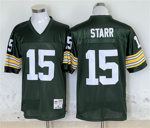 Men's Green Bay Packers #15 Bart Starr Green Throwback Stitched Jersey