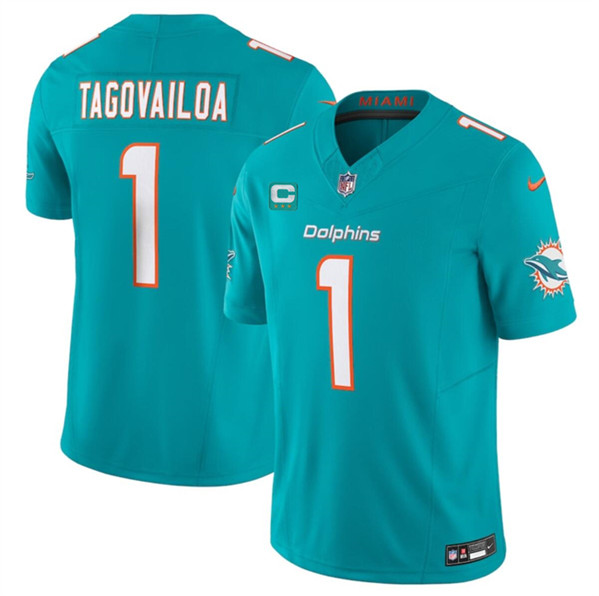 Men's Miami Dolphins #1 Tua Tagovailoa Aqua 2024 F.U.S.E. With 3-Star C Patch Vapor Limited Football Stitched Jersey