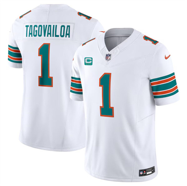 Men's Miami Dolphins #1 Tua Tagovailoa White 2024 F.U.S.E Alternate With 3-Star C Patch Vapor Limited Football Stitched Jersey