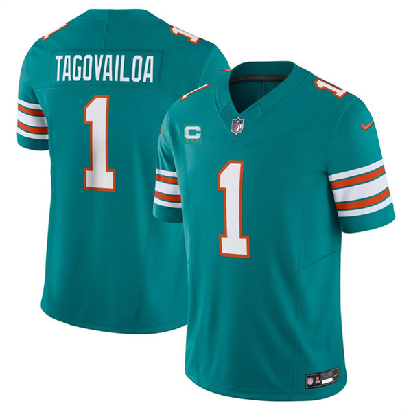 Men's Miami Dolphins #1 Tua Tagovailoa Aqua 2024 F.U.S.E. Alternate With 3-Star C Patch Vapor Limited Football Stitched Jersey