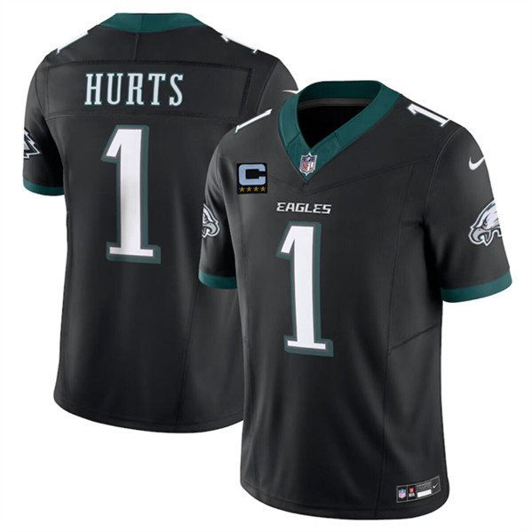 Men's Philadelphia Eagles #1 Jalen Hurts Black 2024 F.U.S.E. With 4-Star C Patch Vapor Untouchable Limited Football Stitched Jersey