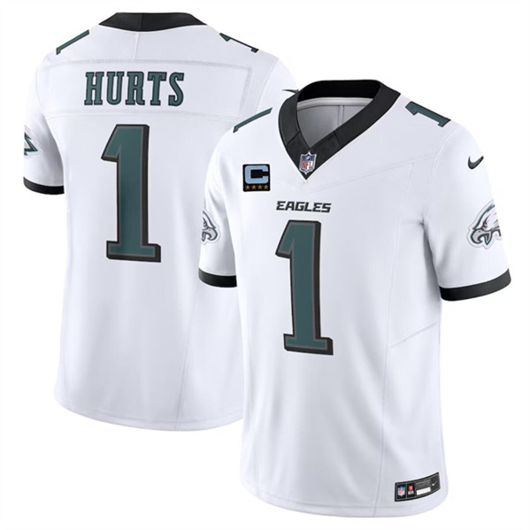 Men's Philadelphia Eagles #1 Jalen Hurts White 2024 F.U.S.E. With 4-Star C Patch Vapor Untouchable Limited Football Stitched Jersey