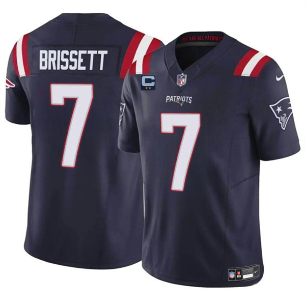 Men's New England Patriots #7 Jacoby Brissett Navy 2024 F.U.S.E. With 2-Star C Patch Vapor Limited Football Stitched Jersey