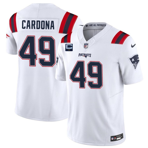 Men's New England Patriots #49 Joe Cardona White 2024 F.U.S.E. With 1-Star C Patch Vapor Limited Football Stitched Jersey