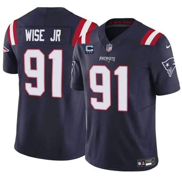 Men's New England Patriots #91 Deatrich Wise Jr Navy 2024 F.U.S.E. With 3-Star C Patch Vapor Limited Football Stitched Jersey