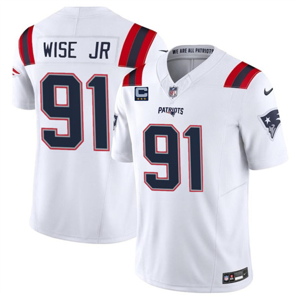 Men's New England Patriots #91 Deatrich Wise Jr White 2024 F.U.S.E. With 3-Star C Patch Vapor Limited Football Stitched Jersey