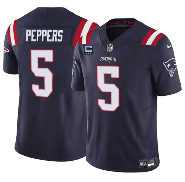 Men's New England Patriots #5 Jabrill Peppers Navy 2024 F.U.S.E. With 3-Star C Patch Vapor Limited Football Stitched Jersey