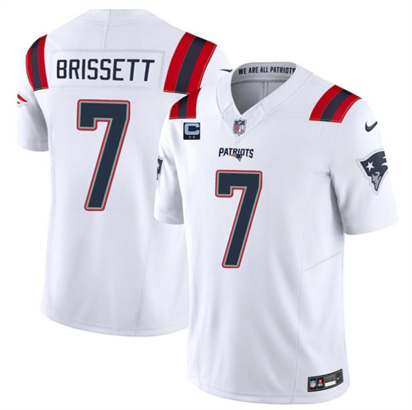 Men's New England Patriots #7 Jacoby Brissett White 2024 F.U.S.E. With 2-Star C Patch Vapor Limited Football Stitched Jersey