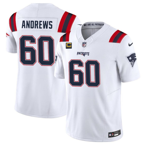 Men's New England Patriots #60 David Andrews White 2024 F.U.S.E. With 4-Star C Patch Vapor Limited Football Stitched Jersey