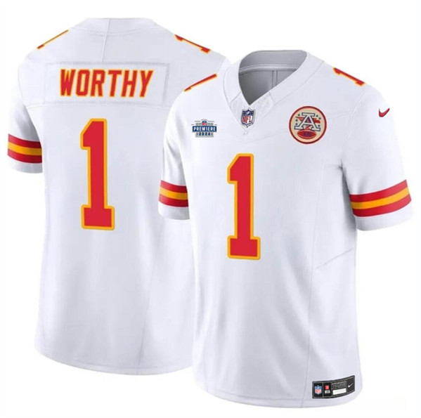 Men??s Kansas City Chiefs #1 Xavier Worthy White 2024 F.U.S.E. With Draft Patch Vapor Untouchable Limited Football Stitched Jersey