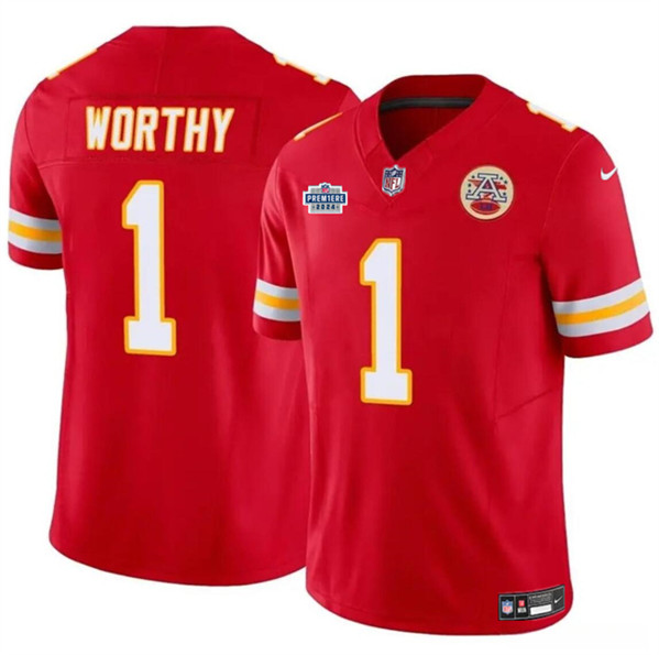 Men??s Kansas City Chiefs #1 Xavier Worthy Red 2024 F.U.S.E. With Draft Patch Vapor Untouchable Limited Football Stitched Jersey