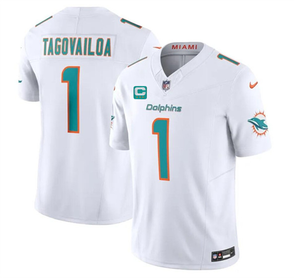 Men's Miami Dolphins #1 Tua Tagovailoa White 2024 F.U.S.E. With 3-Star C Patch Vapor Limited Football Stitched Jersey