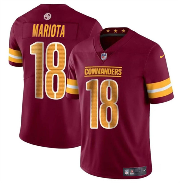 Men's Washington Commanders #18 Marcus Mariota Burgundy 2024 Vapor Limited Football Stitched Jersey