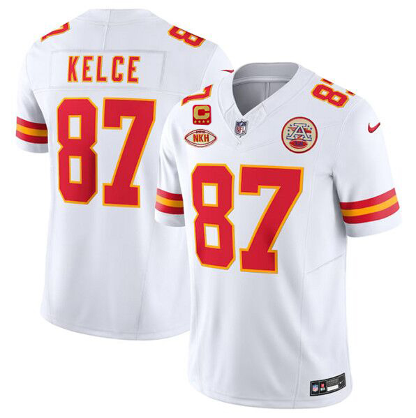 Men??s Kansas City Chiefs #87 Travis Kelce White 2024 F.U.S.E. With "NKH" Patch And 4-star C Patch Vapor Untouchable Limited Football Stitched Jersey