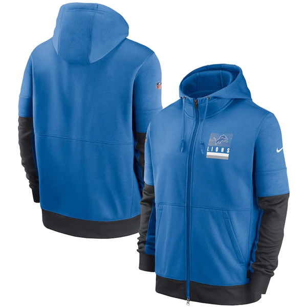 Men's Detroit Lions Blue/Charcoal Sideline Impact Lockup Performance Pullover Hoodie NFL Hoodie