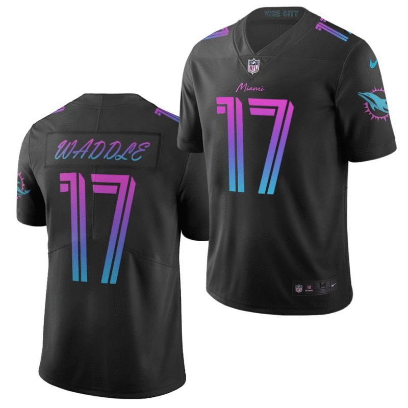 Men's Miami Dolphins #17 Jaylen Waddle Black 2021 Draft City Edition Jersey