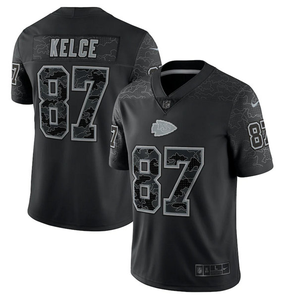 Men's Kansas City Chiefs #87 Travis Kelce Black Reflective Limited Stitched Jersey - Click Image to Close