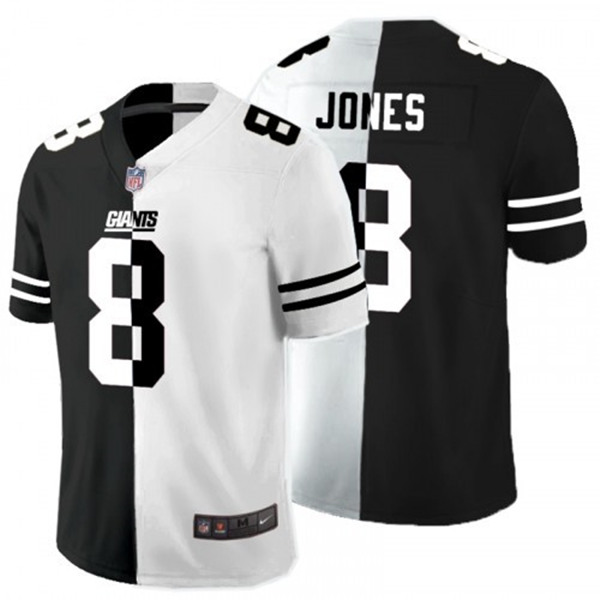 Men's New York Giants #8 Daniel Jones Black White Split 2020 Stitched Jersey