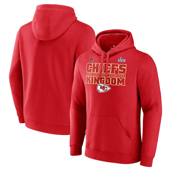 Men's Kansas City Chiefs Red 2022 AFC Champions Team Slogan Pullover Hoodie - Click Image to Close