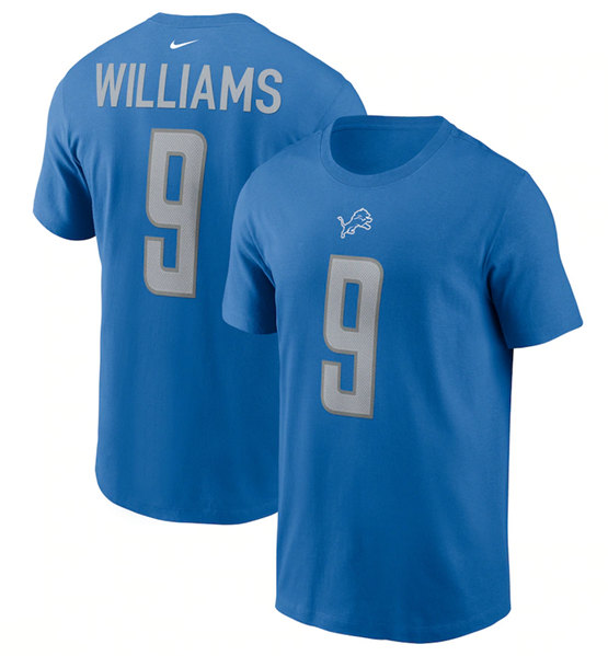 Men's Detroit Lions #9 Jameson Williams Blue 2022 T-Shirt - Click Image to Close