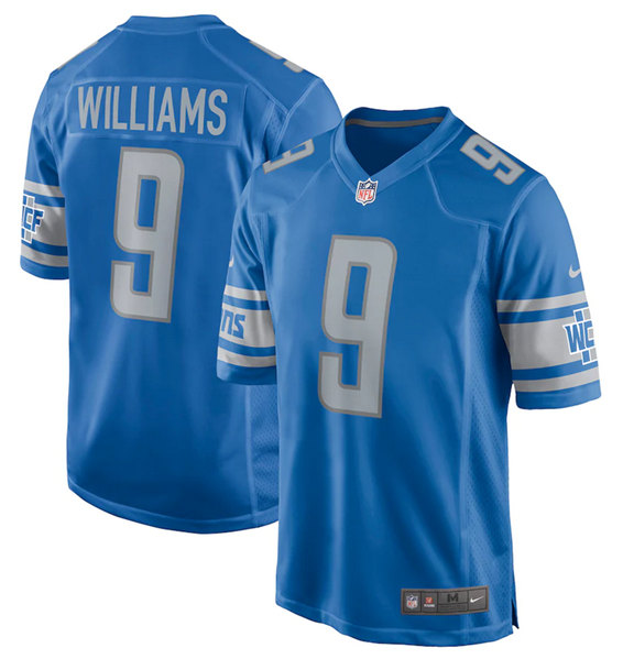 Men's Detroit Lions #9 Jameson Williams Blue 2022 Stitched Game Jersey - Click Image to Close