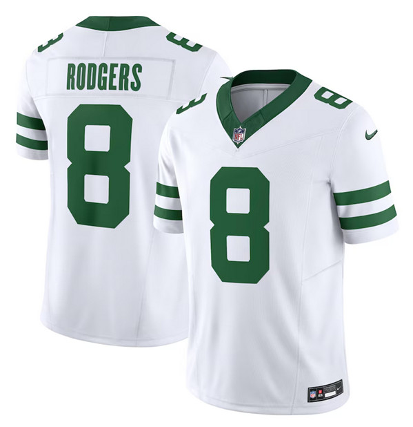 Men's New York Jets #8 Aaron Rodgers White 2023 F.U.S.E. Vapor Limited Throwback Stitched Football Jersey - Click Image to Close