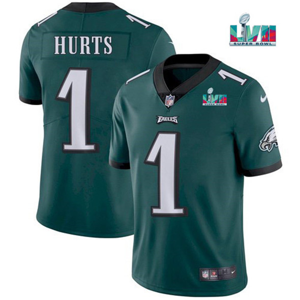 Men's Philadelphia Eagles #1 Jalen Hurts Green Super Bowl LVII Patch Vapor Untouchable Limited Stitched Jersey