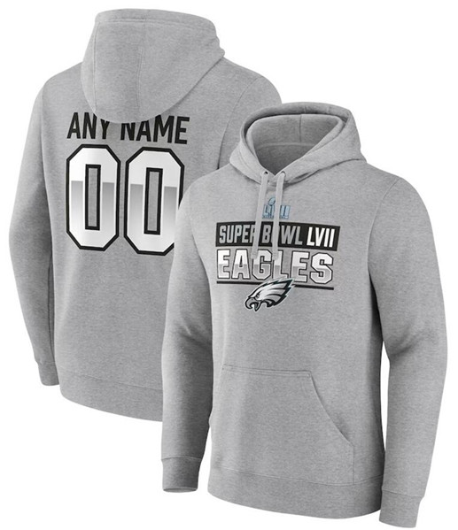 Men's Philadelphia Eagles Custom Grey Super Bowl LVII Name & Number Pullover Hoodie