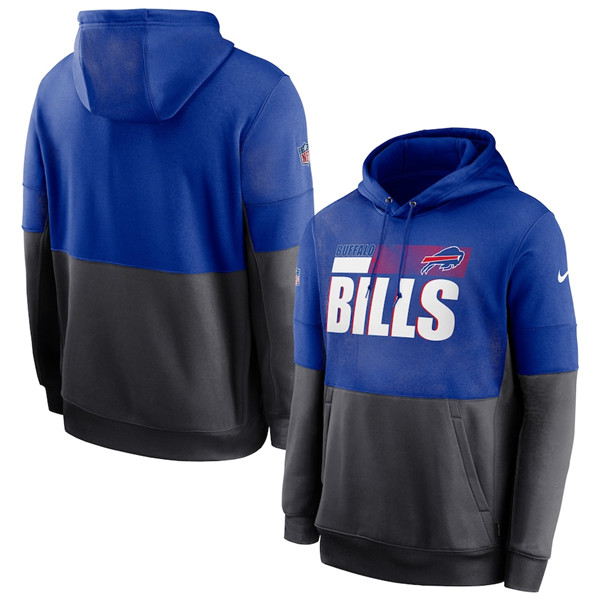 Men's Buffalo Bills Royal/Charcoal Sideline Impact Lockup Performance Pullover NFL Hoodie