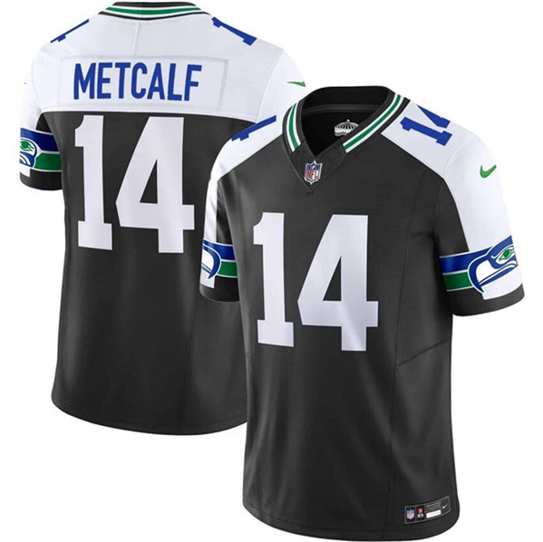 Men's Seattle Seahawks #14 DK Metcalf Black 2023 F.U.S.E. Vapor Throwback Limited Football Stitched Jersey