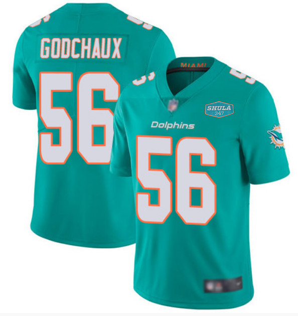 Men's Miami Dolphins #56 Davon Godchaux Aqua With 347 Shula Patch 2020 Vapor Untouchable Limited Stitched NFL Jersey