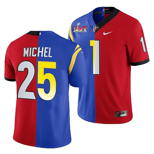 Men's Los Angeles Rams X Georgia Bulldogs #25 Sony Michel Red/Royal Split Stitched Jersey