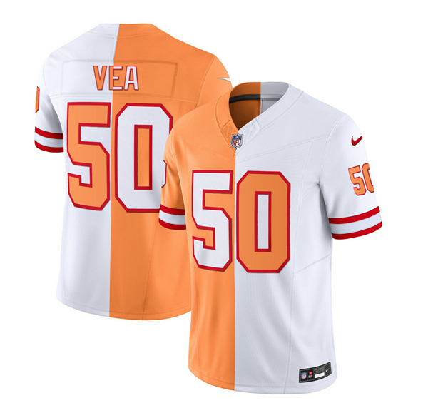 Men's Tampa Bay Buccaneers #50 Vita Vea 2023 F.U.S.E. White/Gold Split Throwback Limited Football Stitched Jersey - Click Image to Close