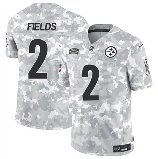 Men's Pittsburgh Steelers #2 Justin Fields Arctic Camo 2024 F.U.S.E. Salute to Service Limited Football Stitched Jersey