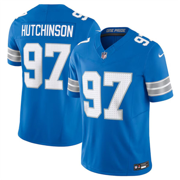 Men's Detroit Lions #97 Aidan Hutchinson Blue 2024 F.U.S.E. Vapor Limited Stitched Jersey - Click Image to Close