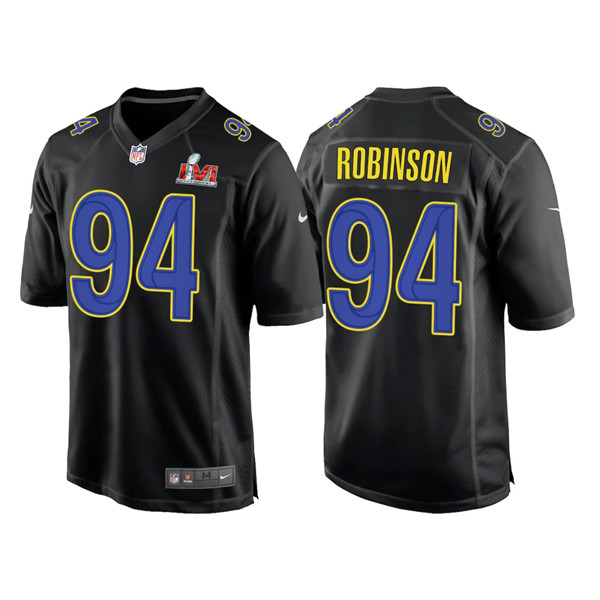 Men's Los Angeles Rams #94 A'Shawn Robinson Black 2022 Super Bowl LVI Game Stitched Jersey