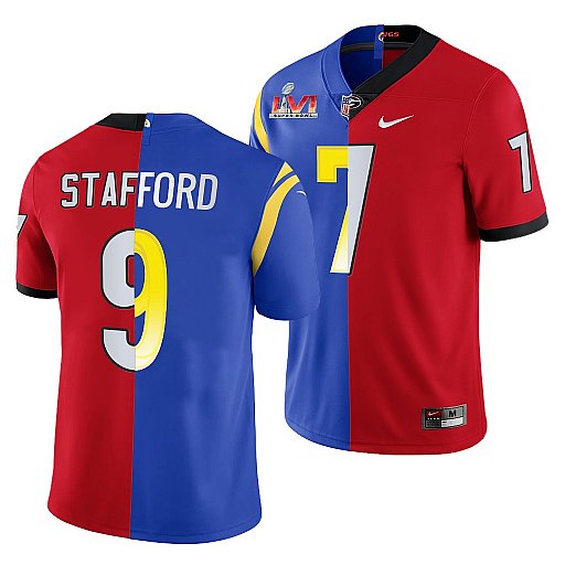 Men's Los Angeles Rams X Georgia Bulldogs #9 Matthew Stafford Red/Royal Split Stitched Jersey