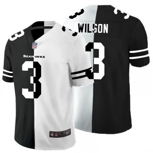 Men's Seattle Seahawks #3 Russell Wilson Black White Split 2020 Stitched Jersey