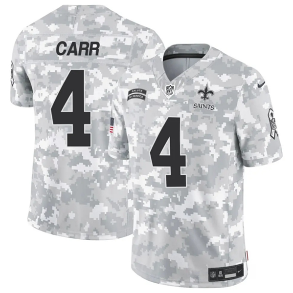 Men's New Orleans Saints #4 Derek Carr Arctic Camo 2024 F.U.S.E. Salute to Service Limited Football Stitched Jersey