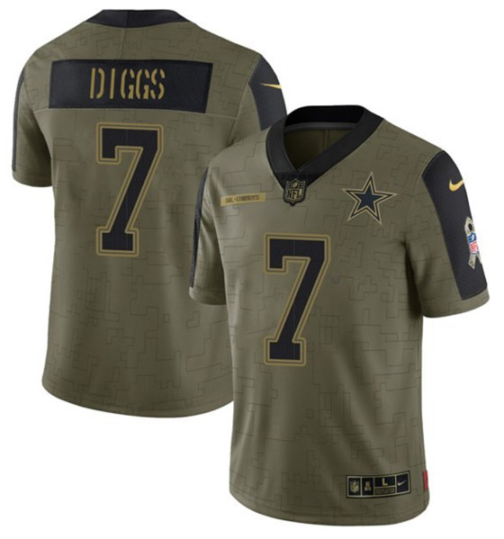 Men's Dallas Cowboys #7 Trevon Diggs 2021 Olive Salute To Service Limited Stitched Jersey