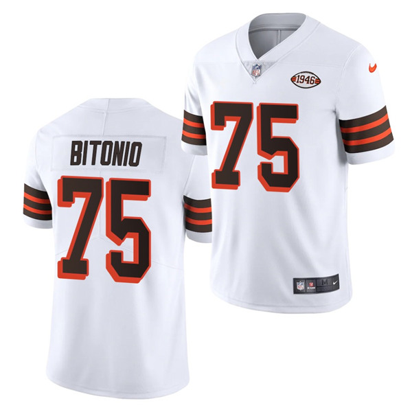 Men's Cleveland Browns #75 Joel Bitonio White 1946 Collection Vapor Stitched Football Jersey